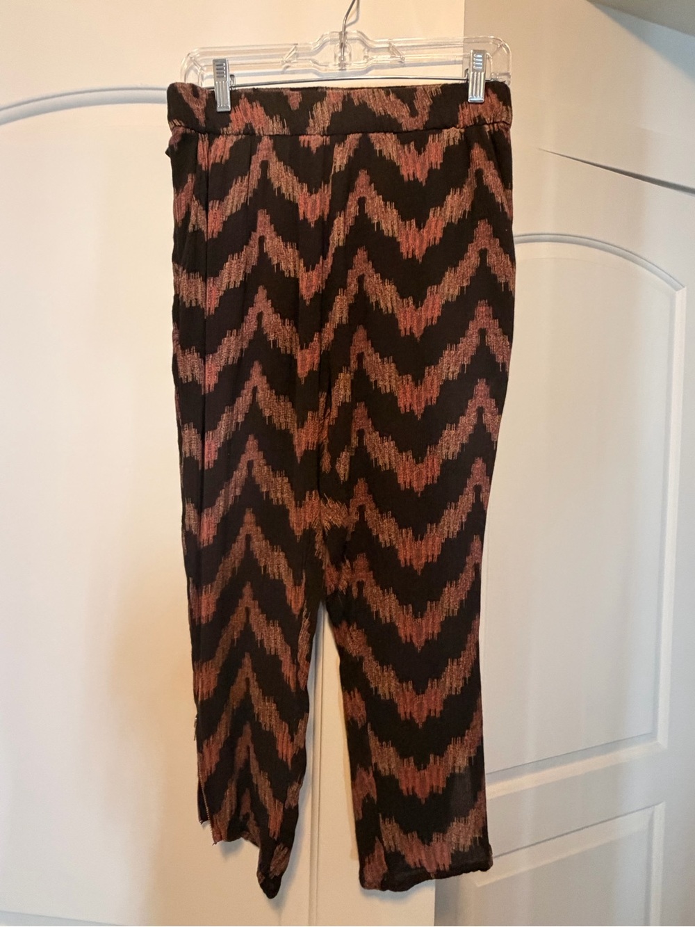 Free People - Women's Black & Rust Chevron Wide-Leg Pants with Ankle Zipper